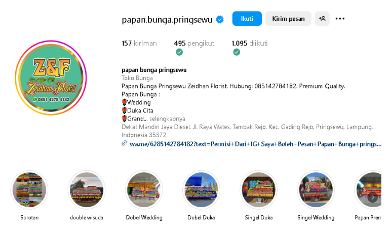 Papan Bunga Pringsewu Instagram
